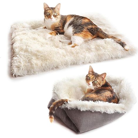 Lit pour chat 2 en 1, coussin et lit, tissu, gris (1/5)