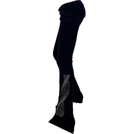 High-waisted figure skating pants with stretch fleece lining for teens and children, black (1/5)