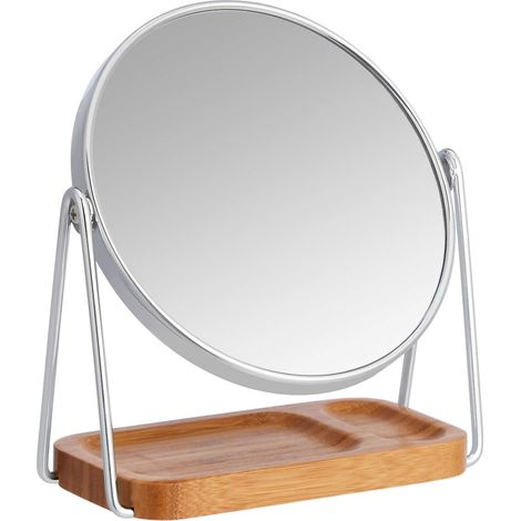 Rond Montage sur Table Miroir grossissant sur Pied à Plateau en Bambou carré, 1 x 5, Chromé, 18.3L x 8.5W cm (1/5)
