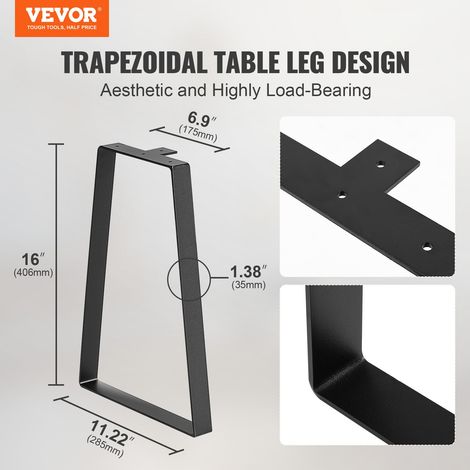 Pied de Table Basse 2PCS Pieds de Bureau de Remplacement Trapézoïdaux 40,6 cm Acier Massif Capacité de Charge 181 kg Pieds de Tables de Nuit Noirs Meubles Modernes pour Maison Bureau d'Enfants (1/5)