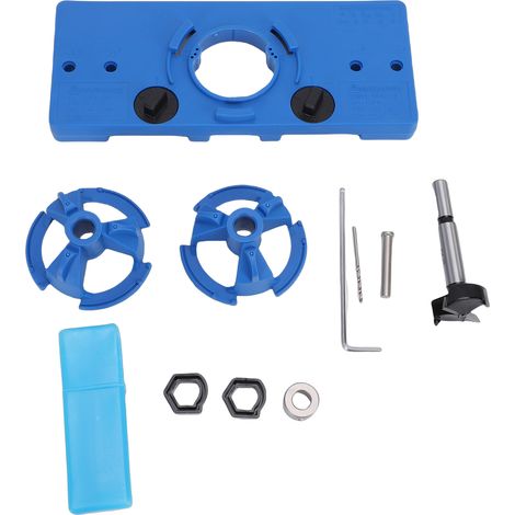 Gabarit perçage charnière 35mm – Guide trou menuiserie portes cuisine placard bleu, installation (1/5)