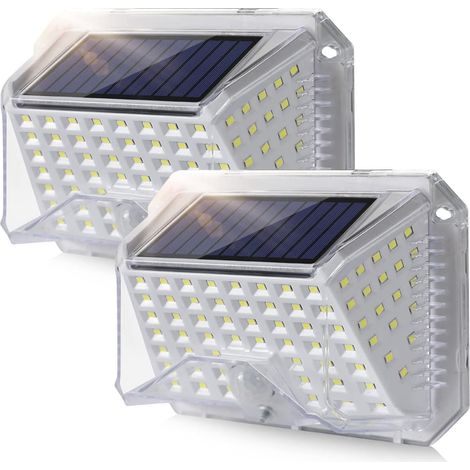 Lampe Solaire Exterieur Detecteur de Mouvement IP65 Etanche Lumiere Projecteur Led Éclairage Mural d'extérieur Spot Solaire Luminaire pour Jardin Garage Carport Terrasse Maison Blanc [lot de 2] (1/5)
