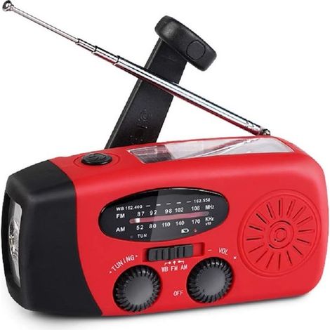 Radio d'urgence à dynamo - Batterie 2000 mAh - Kit d'urgence - À dynamo - Solar - Radio avec lampe torche intégrée - Radio d'urgence portable - Fonctionne sur piles - Rouge - Pour les urgences, les ca (1/5)