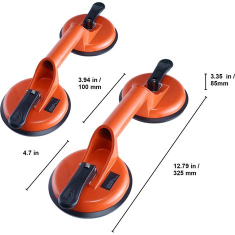 Glas-Saugfuß, 11,9 cm, 2er-Set, Tragfähigkeit 150 kg, robust mit Aluminiumgriff, industrielles Hebewerkzeug für Glas, Granit, Fliesen, Metall und Holz. (1/5)