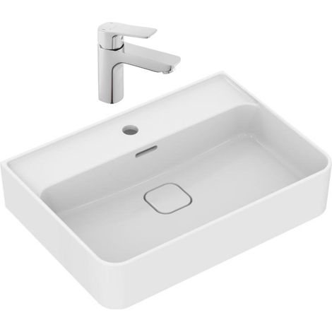 Strada II lavabo 600x430 mm 1 foro + miscelatore lavabo Optima Cube Way da appoggio, taglia M, cromo (T300001CU271M) (1/5)