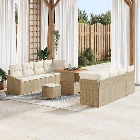 vidaXL Conjunto de sofá de jardín con cojín 11 pcs Beige y Crema (1/5)