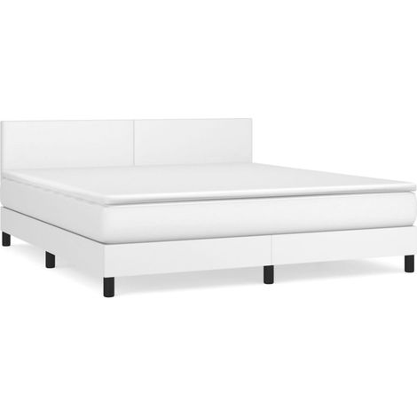 Maison Exclusive - Sommier à lattes de lit avec matelas Blanc 180x200cm Similicuir (1/5)