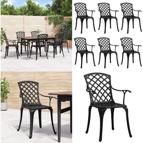 Chaises de jardin lot de 6 fonte d'aluminium noir - Fauteuil extérieur - Chaise en aluminium (1/5)