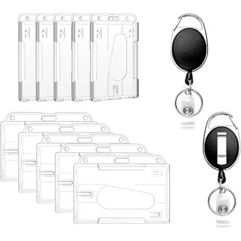 Porte-cartes d'identité , lot de 5 porte-cartes horizontaux et 5 porte-cartes verticaux, lot de 2 porte-cartes rétractables avec enrouleur de clé, pour cartes d'identité et cartes de crédit (1/5)