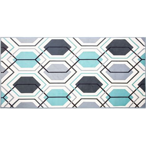 Alfombra multicolor tejido de poliéster patrón geométrico lineal rectangular 80 x 150 cm Giresun (1/5)
