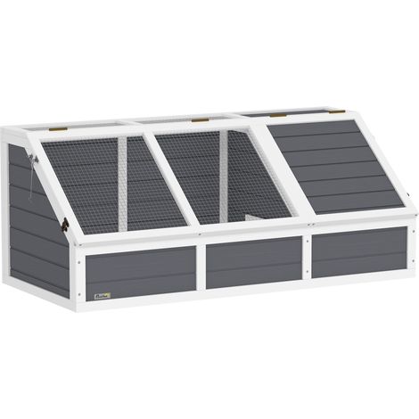Casetta per Tartarughe di Terra 120x55x50A cm senza Fondo in Legno e Acciaio Grigio e Bianco (1/5)