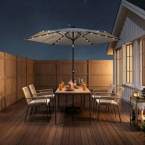Parasol de balcon, parasol avec lumière LED, parasol rond, parasol d'extérieur (1 parasol uniquement, pied non inclus) (1/5)
