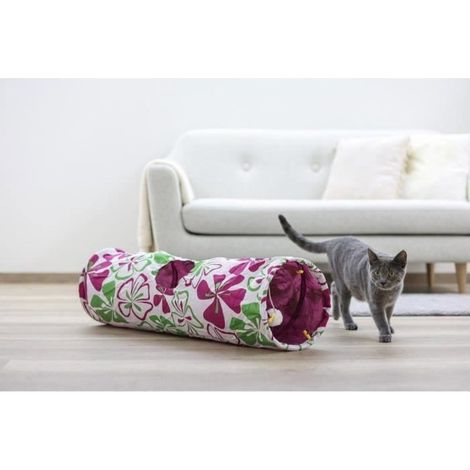 Tunnel per gatti KERBL multicolore 3 aperture con palla in peluche 90 x Ø25 cm nylon metallo