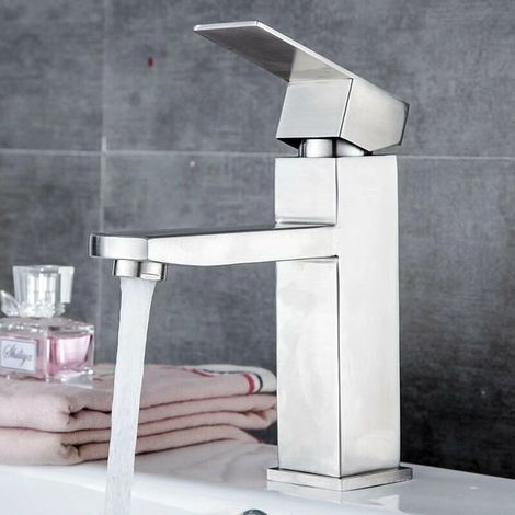 Badezimmerarmatur aus Edelstahl 304, Warm- und Kaltwasserarmatur, Waschbeckenarmatur, Unterbauarmatur (A)