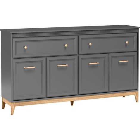 AX LIVING Kommode Nymphen Dunkelgrau 2 Schubladen 4 Türen MDF Eiche Beine 179 cm