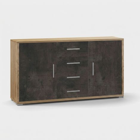 Sideboard fürs Wohnzimmer mit 2 Türen und 4 Schubladen Double - Schwarz