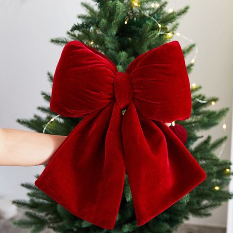 Ribbon - Ruban En Velours Rouge Pour Décoration De Noël - Pour Arbre De Noël Guirlande Couronne Cadeau Mariage - 1 Pièce 37 X 28 Cm (1/5)