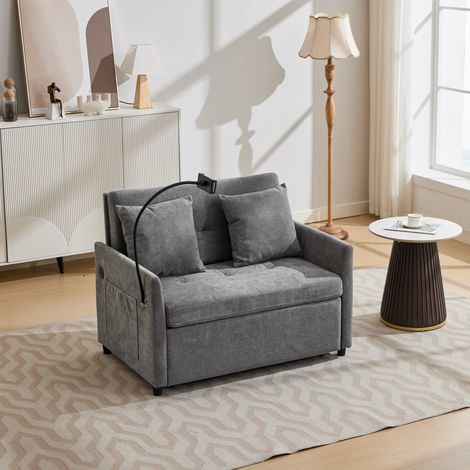 Canapé convertible 1 place gris avec port USB, support tablette et structure métal/bois OKMYHOME (1/5)