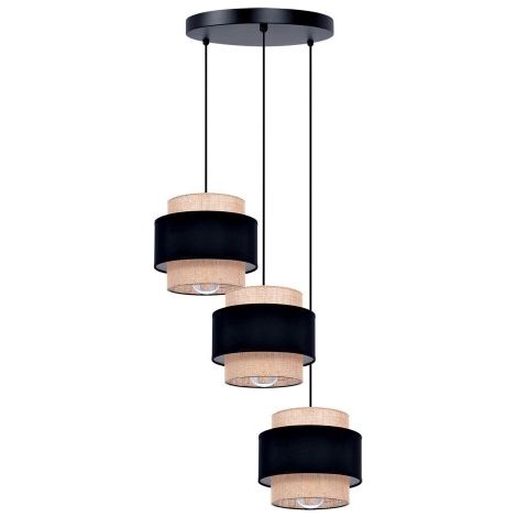 Suspension triple textile noir/beige 3xE27 Kaja Diuna