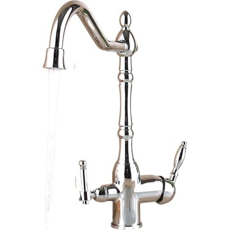 Robinet de cuisine Robinet Antique tout en cuivre de Style européen, peut être tourné, robinet d'eau propre multifonctionnel à Double poignée, mélange chaud et froid(Silver) (1/5)