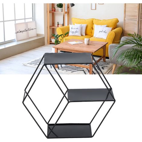 Moderne, schwarze, sechseckige Wandregale aus Metall für Wohnzimmer, Büro, Schlafzimmer, einzigartiges Design, Maße: 29 x 25 x 10 cm (1/5)