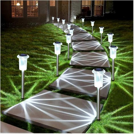 Lot de 10 lampes solaires d'extérieur étanches à LED blanc froid 6000 K en acier inoxydable pour cour, allée, jardin, allée, paysage, allée (1/5)