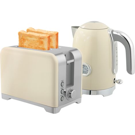 Wasserkocher- und Toaster-Set, 2200W, 7 Bräunungsstufen, versch. Funktionen, Creme