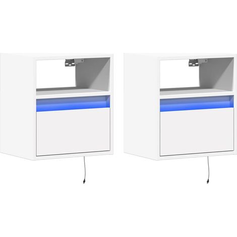 Set di 2 comodini da parete con luci LED e cassetti in legno ingegnerizzato bianco DEC036124