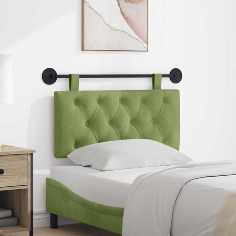 Tête de lit suspendue LED en velours vert clair, 90 x 55 x 7 cm, montage mural - PANGIVO (1/5)