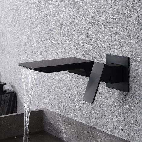 Einbau-Waschtischarmatur mit Wasserfallfunktion, Korpus aus Messing und Keramikkartusche, schwarz