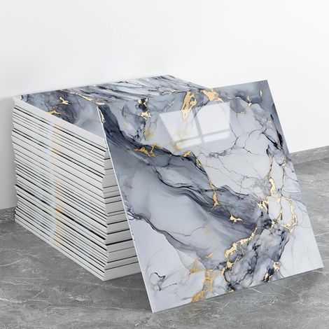 Panneau mural de douche autocollant imperméable à motif marbre, 3030cm, 10 pièces  (il ne s'agit pas de véritables carreaux de céramique - C)