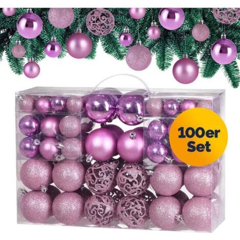 Pair Lot de 100 boules de Noël en plastique robuste Décoration de Noël intérieur extérieur Décoration pour sapin Rose