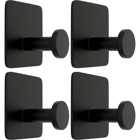 Ganchos autoadhesivos, toalleros adhesivos de acero inoxidable, ganchos duraderos, 4 piezas (negro) (1/5)