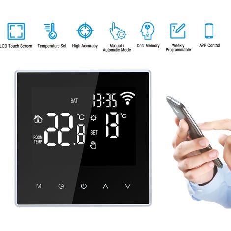 Thermostat intelligent Wi-Fi, régulateur de température numérique, contrôle par application, chauffage au sol électrique programmable avec grand écran LCD, idéal pour la maison, l'école, le bureau ou (1/5)
