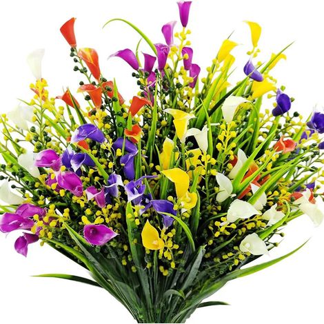 20 künstliche Calla-Lilien, bunte Kunststoffblumen für die Dekoration von Haus, Garten, Veranda und Außenbereich (1/4)