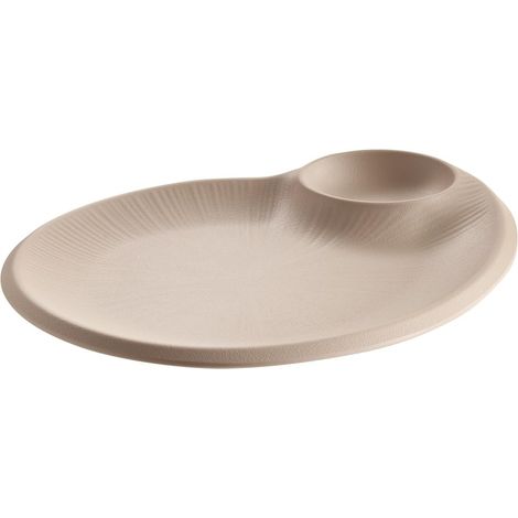Assiette – NERO – 30 x 25 cm, H : 2,5 cm, mélamine sable, avec coupelle à sauce intégrée Ø 9 cm (0,06 L), empilable, lavable au lave-vaisselle, robuste et moderne (1/5)