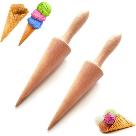 Ensemble de 2 pièces : rouleau à crêpes italien, moule à cornets de glace, accessoires de pâtisserie DIY pour gâteaux et desserts, moule à cornets de glace en bois. (1/5)