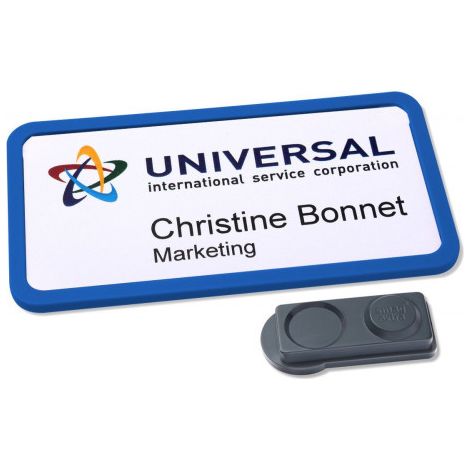 CAJA 10 PORTANOMBRES OFFICE BADGE AZUL CON IMÁN EXTRA FUERTE–37 X 75 MM AVERY 4839B-L
