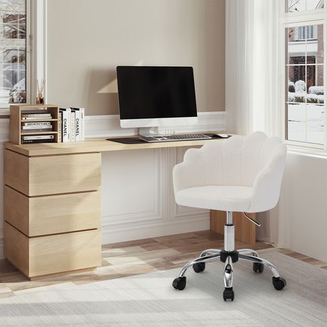 WOLTU Bürostuhl Ergonomisch Schreibtischstuhl, Schminkstuhl mit Blütenblatt-Rückenlehne, Drehstuhl Höhenverstellbar, Homeoffice Stuhl mit Rollen, Metallrahmen, aus Kaschmir Stoff, Cremeweiß (1/5)