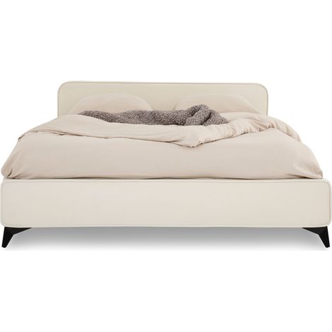 Idimex – Lit double Ravello 140x190 cm – Cadre en bois et métal – Tissu doux blanc crème – Sommier à lattes inclus – Design moderne (1/4)
