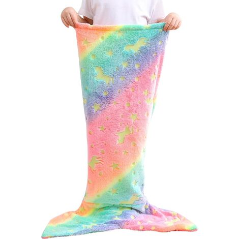 Couverture Queue De Sirène - Flanelle Douce - Brille Dans Le Noir - 100 x 43 cm - Pour Enfants - 1 Pièce (1/5)