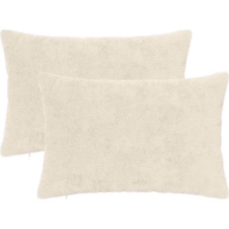 Filiyano-Housse de coussin HEERLEN blanche 40 x 60 cm en fausse fourrure de lapin (lot de 2). (1/5)