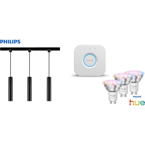 Philips Pendelleuchte 3er Spot Paxie Easy Link + Smart-Home Hue Bridge schwarz 157 cm warmweiß-kaltweiß RGB