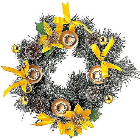 Couronne de l'Avent de Noël, bougeoir de Noël pour la maison ou la ferme, décoration de Noël, 33,8 cm (doré) (1/4)