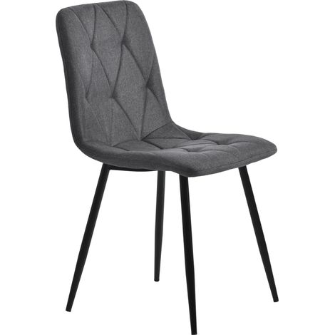 Chaises de salle à manger (lot de 4), gris foncé, chaises rembourrées design, chaises de salle à manger en lin sergé, chaises de cuisine avec dossier, assises en lin, cadre et pieds en métal (1/5)