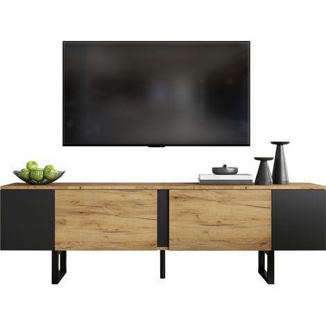 Meuble TV 180 x 40 x 55 cm, meuble bas TV, console TV avec 2 armoires et espaces de rangement ouverts de chaque côté, table TV, support TV, meuble de salon, adapté aux téléviseurs jusqu’à 75 pouces