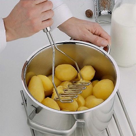 Presse-purée en fil d'acier inoxydable, presse à pommes de terre en acier inoxydable noir, forme ondulée