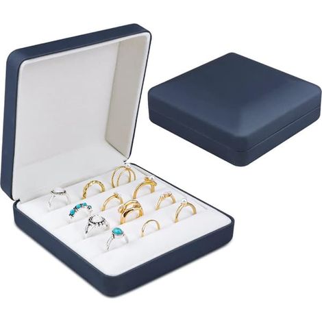 Boîte à bijoux pour bagues, petite boîte à bijoux, boîte à bijoux de voyage, boîte de rangement portable pour bagues, plateau à bagues en cuir PU (1/4)