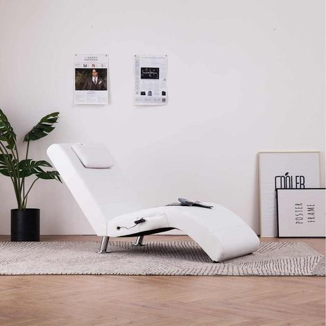 vidaXL Diván de masaje con almohada de cuero sintético blanco (1/5)