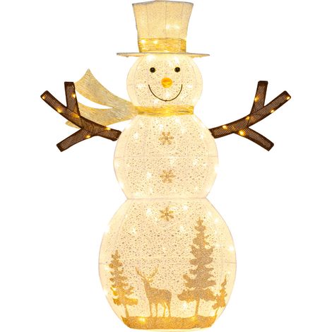 Bonhomme de neige lumineux blanc de 141 cm avec 100 LED blanc chaud, chapeau et écharpe pour jardin, cour et pelouse